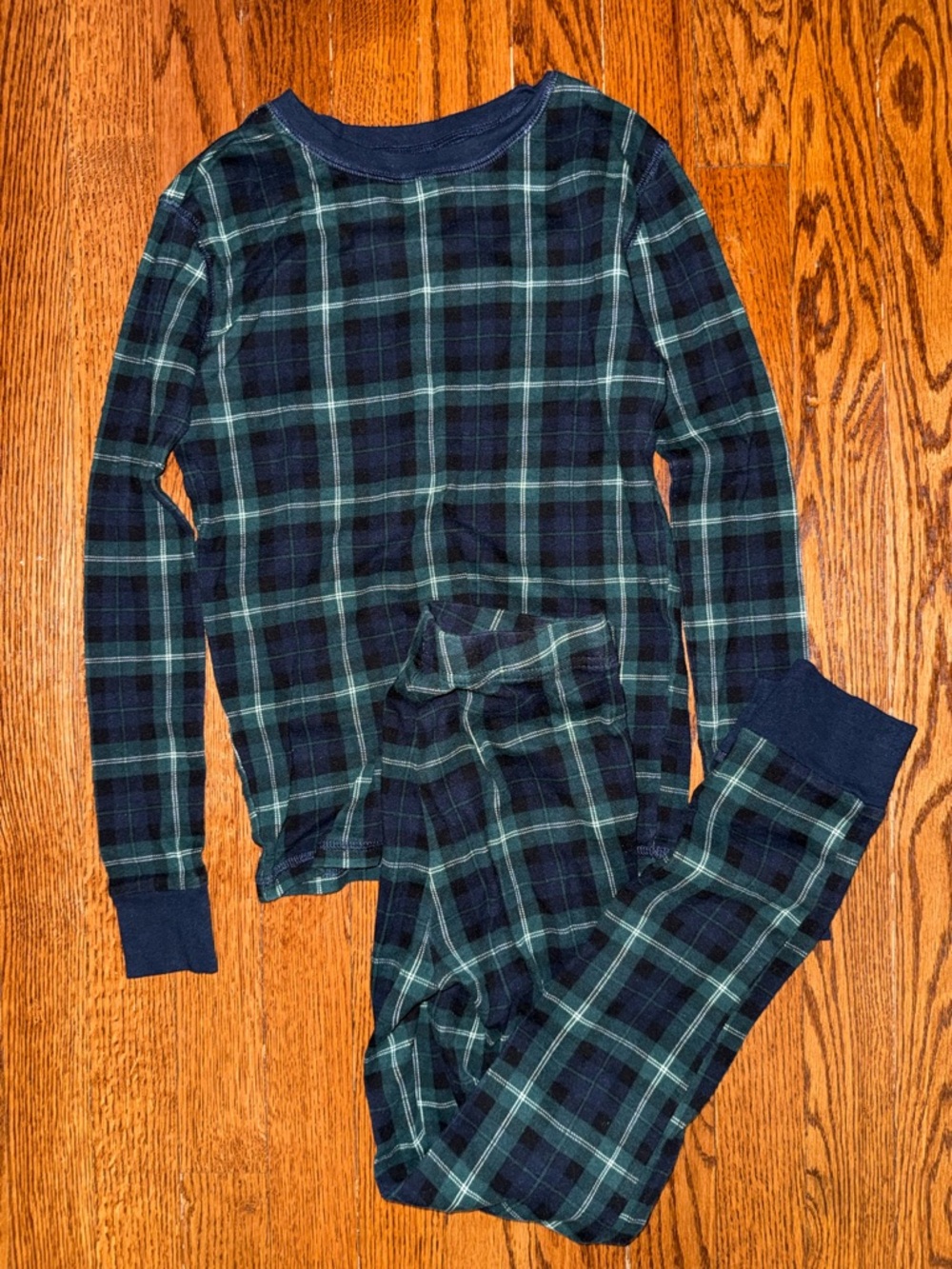 Old Navy Navy and Green Plaid Kids Pajama Set